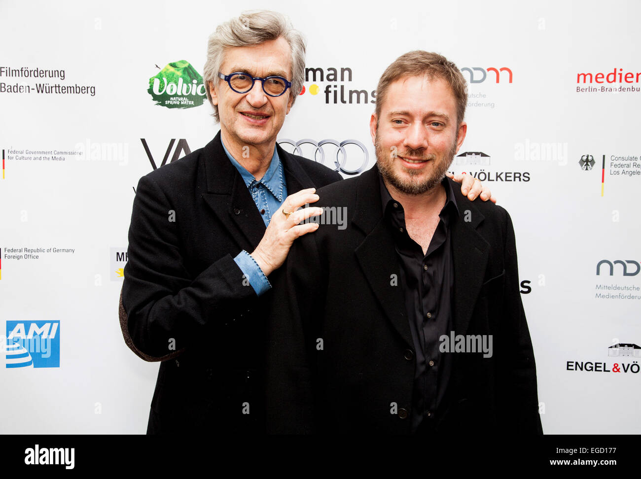 Wim Wenders and Juliano Salgado at the German Films and the Consulate General of the Federal Republic Of Germany's German Oscar nominees reception held at Villa Aurora in Pacific Palisades on February 21, 2015. Credit: Flaminia Fanale/Lumeimages.com Stock Photo