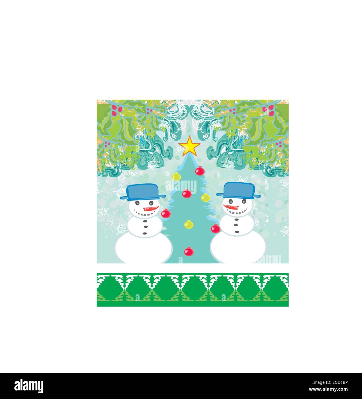 Snowmen christmas card illustration Stock Vector Images - Alamy