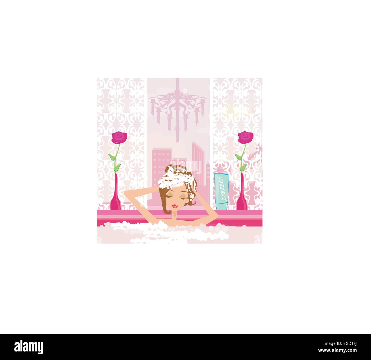 Woman washing hair in bubble bath Stock Vector Image & Art Alamy