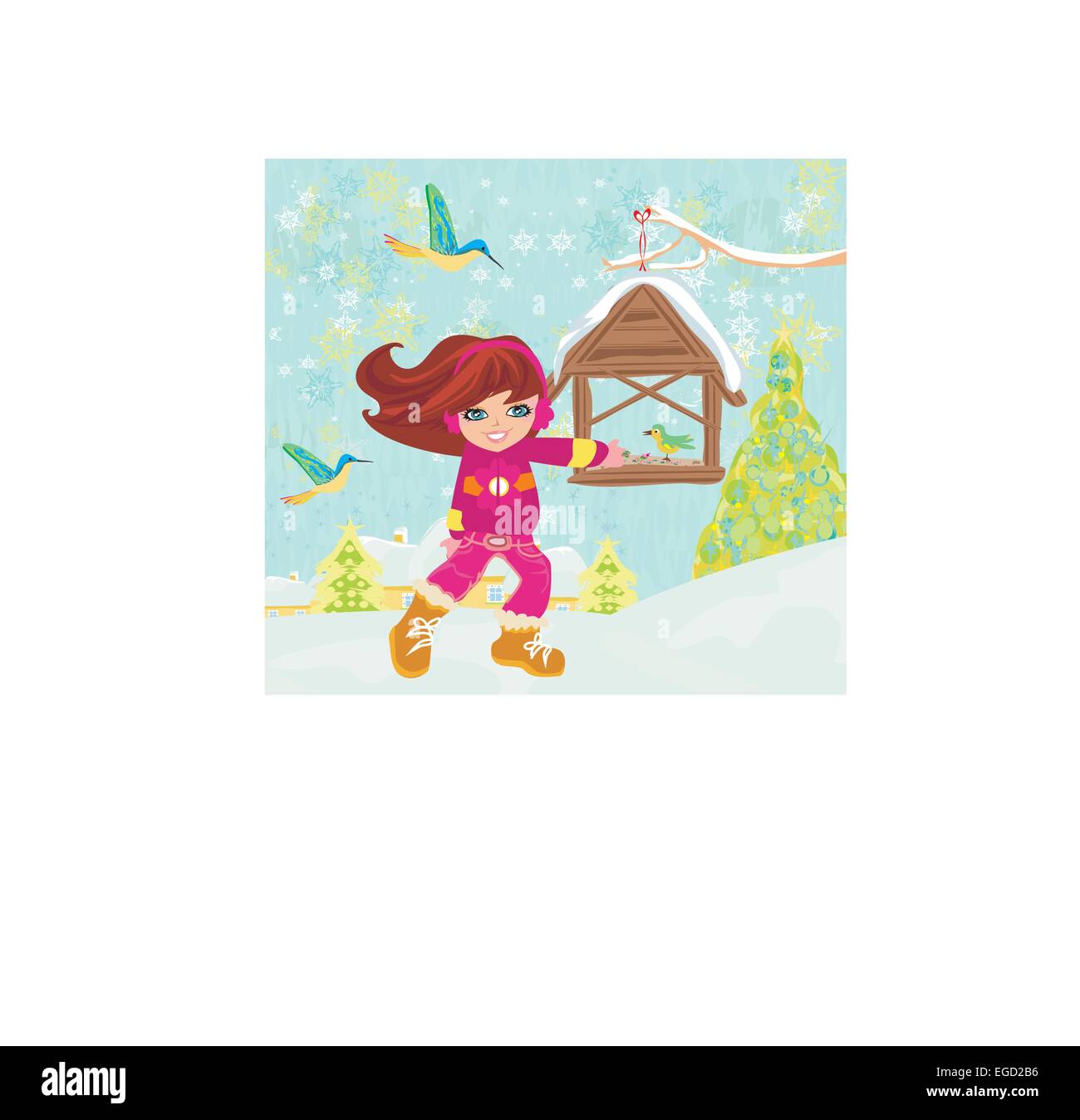 girl feeds the birds in winter Stock Vector Image &amp; Art - Alamy