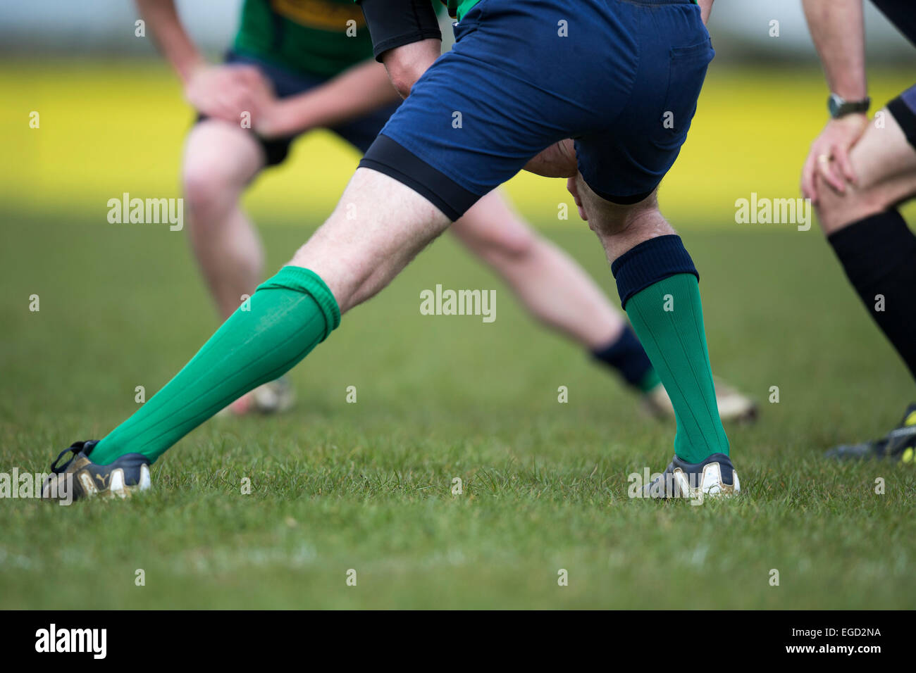 Rugby player in action running with the ball. Stock Photo