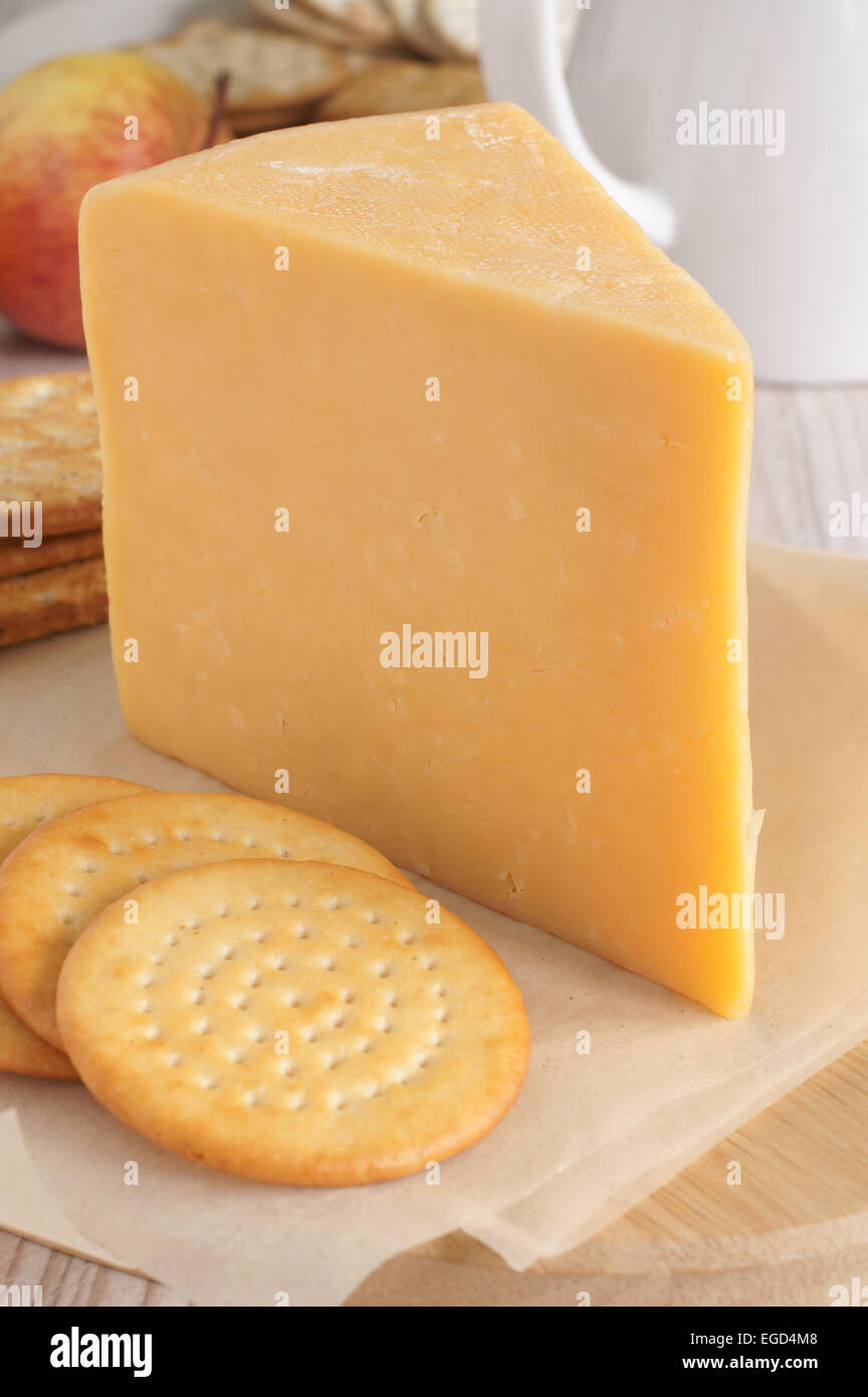 Double Gloucester a traditional creamy semi hard British cheese Stock