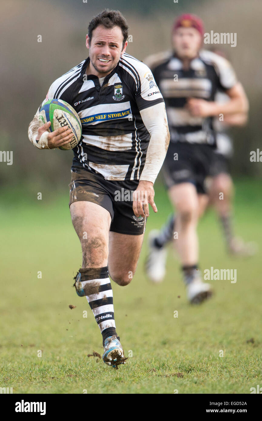 Rugby player in action running with the ball. Stock Photo