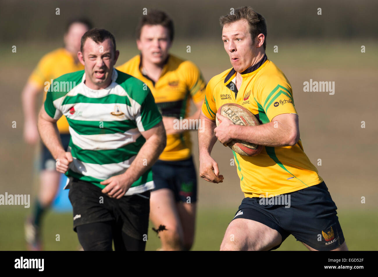 Rugby player in action running with the ball. Stock Photo