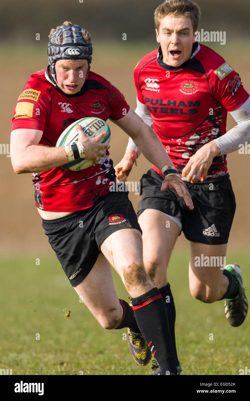 Rugby player in action running with the ball. Stock Photo