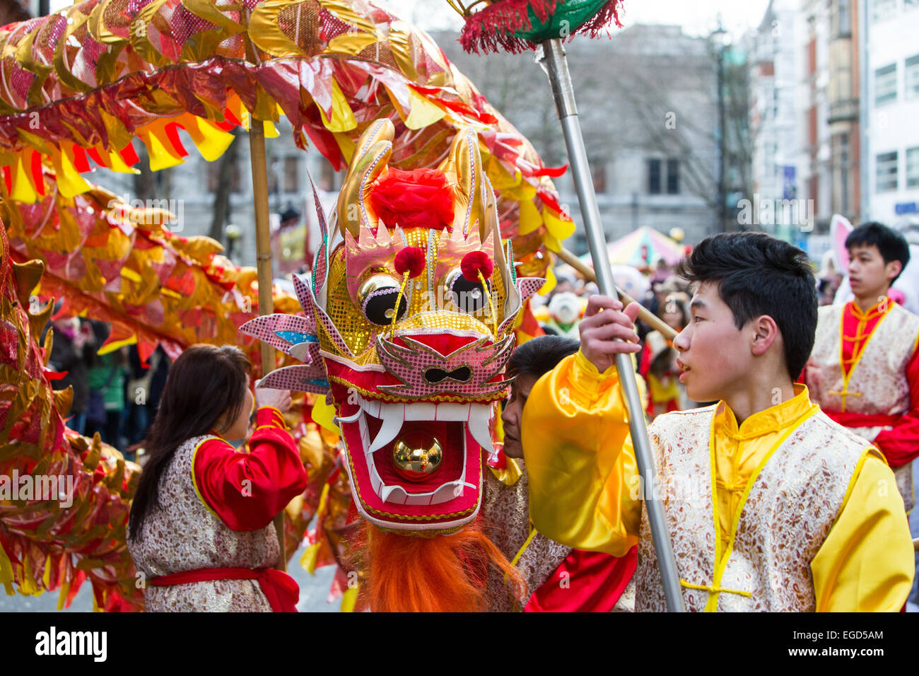 Celebrations for Chinese New Year in London to mark the Year of the Goat or Sheep 2015 Stock Photo