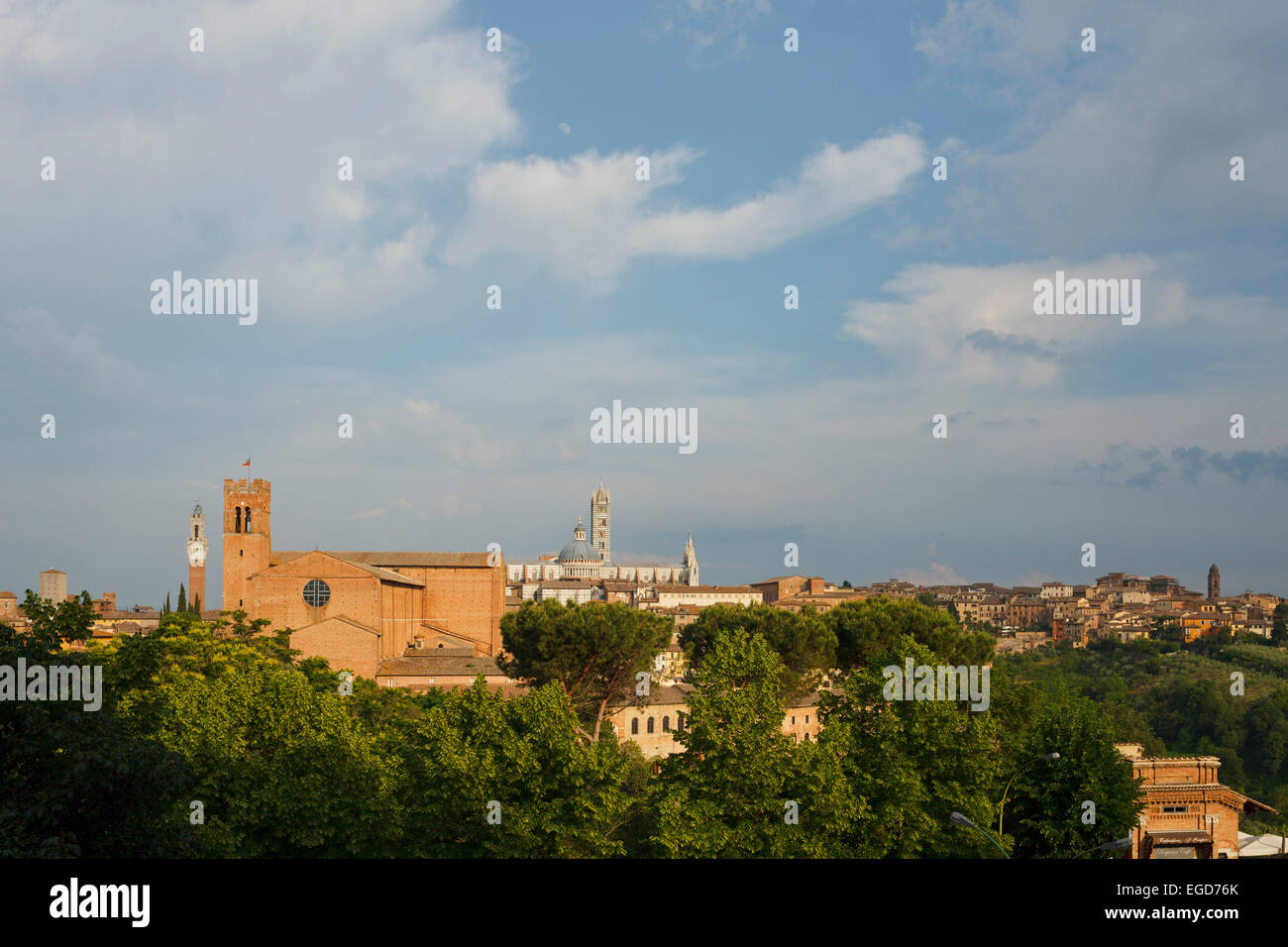 Cityscape with Basilika San Domenico, Torre del Mangia bell tower and Duomo Santa Maria cathedral, Siena, UNESCO World Heritage Site, Tuscany, Italy, Europe Stock Photo