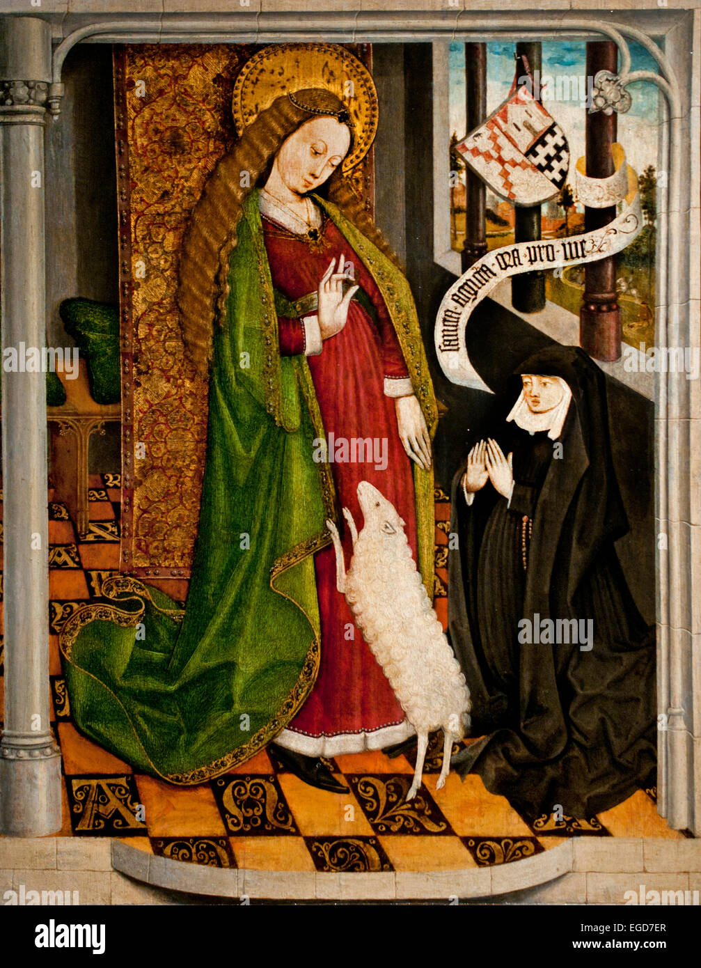 Geertruy Haeck Kneeling in Adoration before Saint Agnes 1465 Dordrecht Dutch Netherlands Medieval Middle Ages Stock Photo
