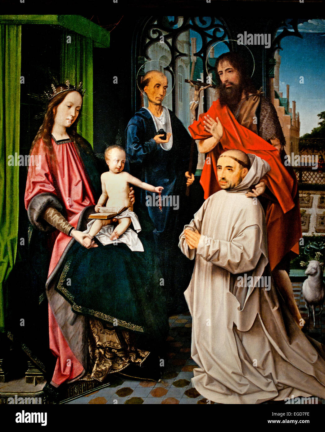 Mary and Christ enthroned, with St. Jerome, John the Baptist and a Carthusian monk 1510 Jan Provoost 1510 Dutch Netherlands Stock Photo