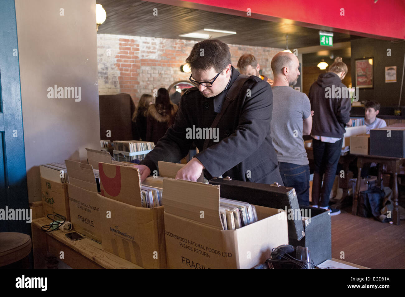 A record collector at a record fair Stock Photo