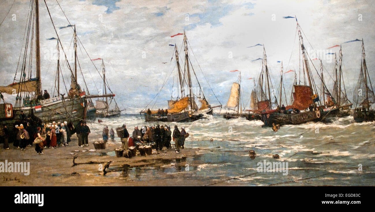 Fishing Pinks in Breaking Waves 1875 Hendrik Willem Mesdag 1831 - 1915  Dutch Netherlands, North Sea, Schevingen, Den Haag ,The Hague, Stock Photo
