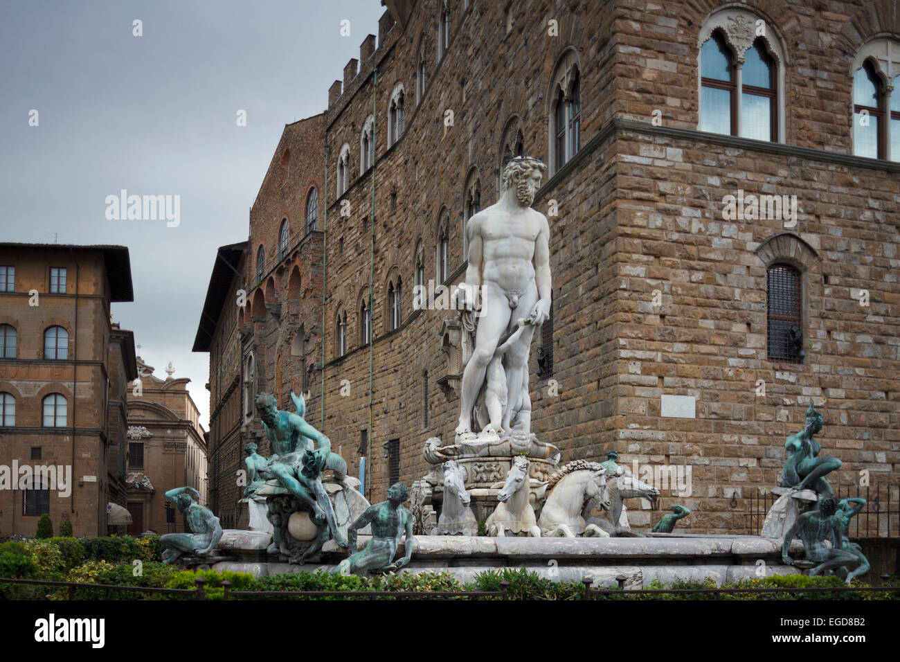 Fontana de Nettuno, Fountain of Neptune in front of the Palazzo Vecchio, Piazza della Signoria square, historic centre of Florence, UNESCO World Heritage Site, Firenze, Florence, Tuscany, Italy, Europe Stock Photo