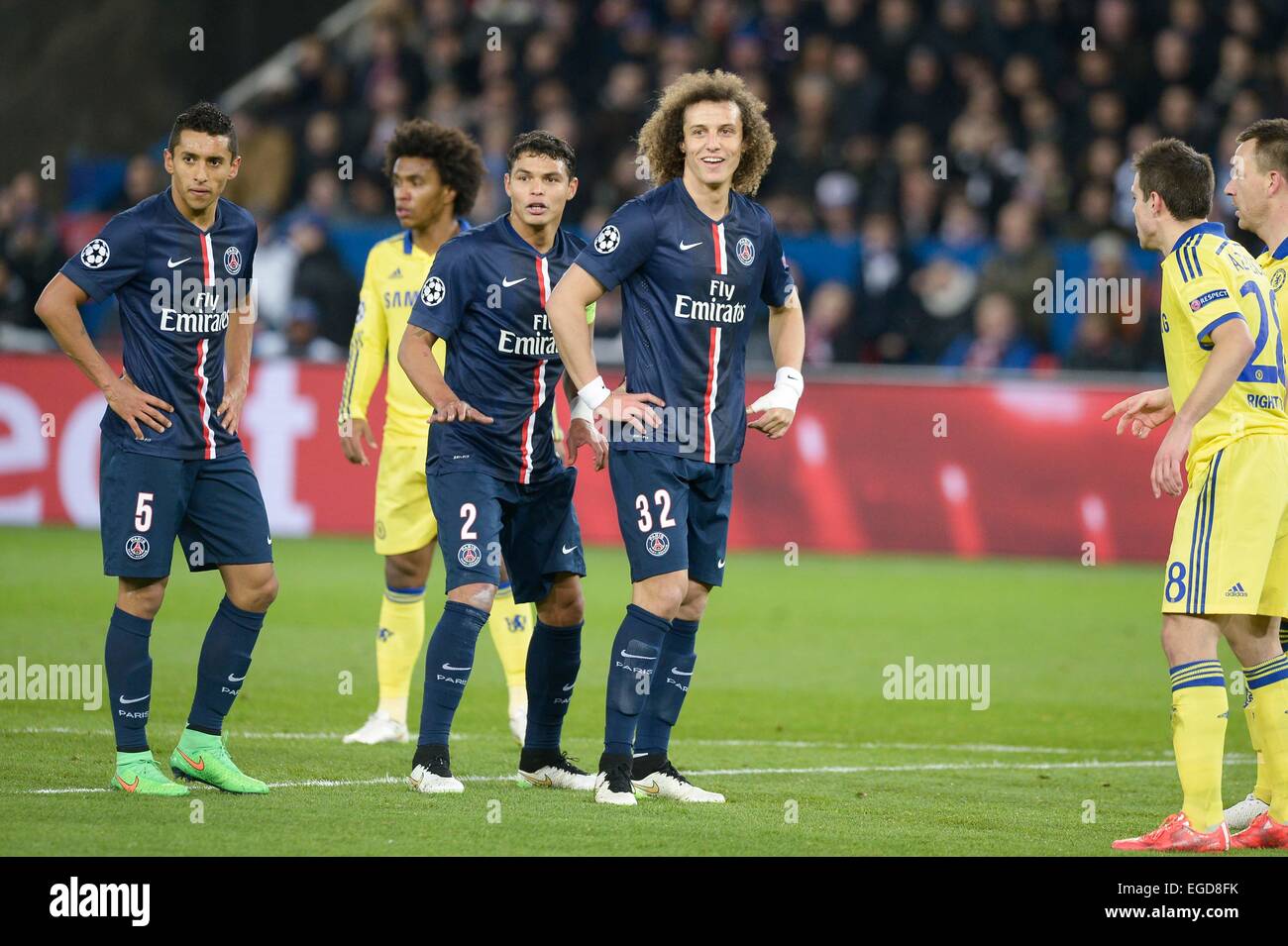 Marquinhos / Thiago Silva / David Luiz - 17.02.2015 - Paris Saint Germain / Chelsea - 1/8Finale aller Champions League.Photo : Andre Ferreira / Icon Sport Stock Photo