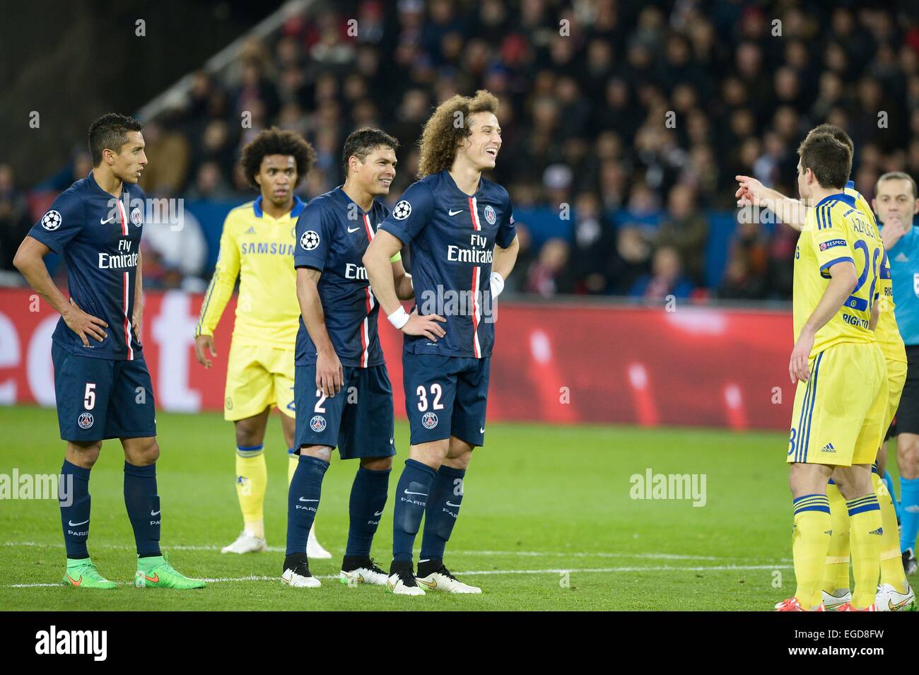 Marquinhos / Thiago Silva / David Luiz - 17.02.2015 - Paris Saint Germain / Chelsea - 1/8Finale aller Champions League.Photo : Andre Ferreira / Icon Sport Stock Photo