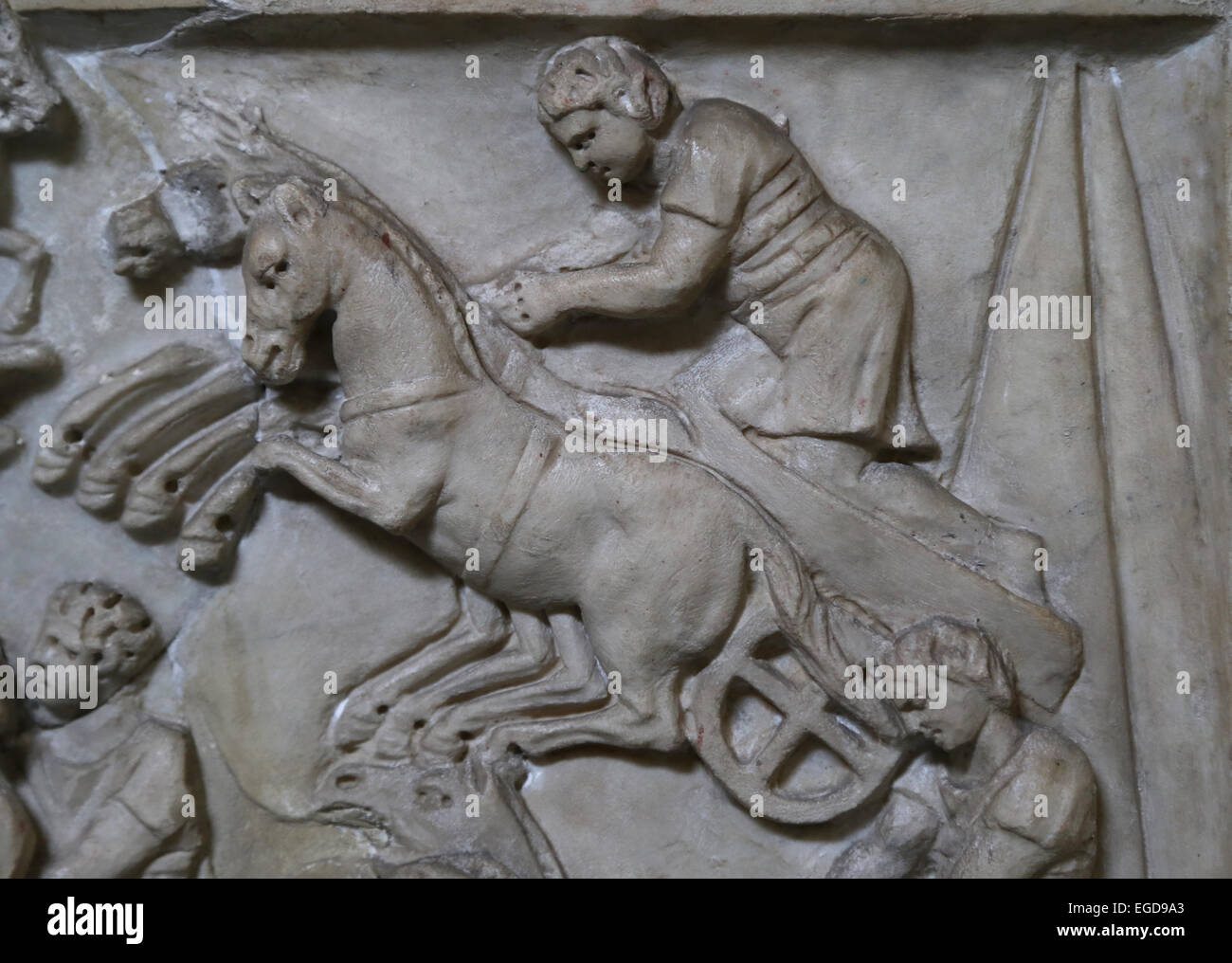 Relief. Chariot race in the Circus Maximus, Rome, 3rd c. AD. Detail. Rome, Vatican Museum (Chiaramonti). Stock Photo