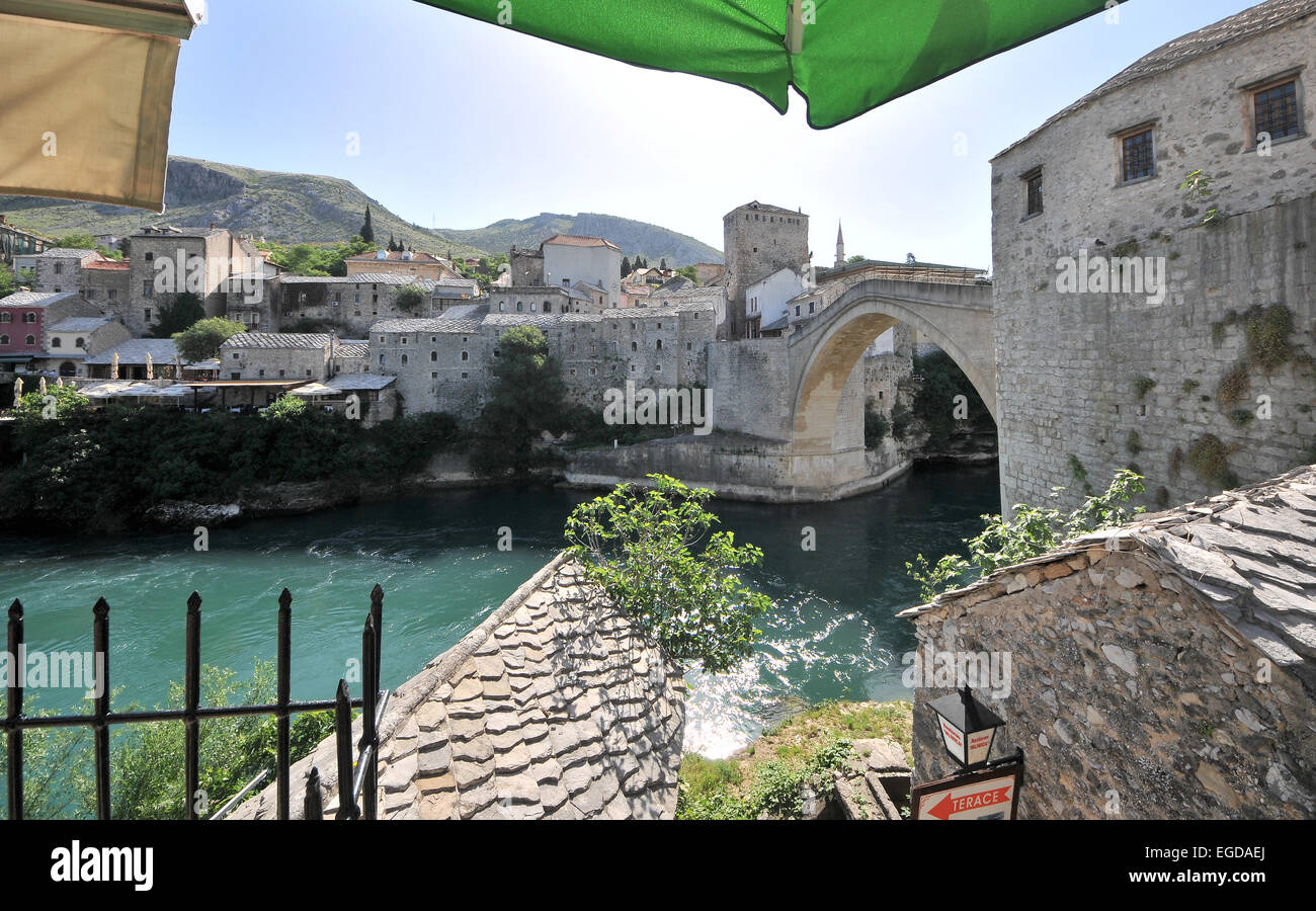 At the old bridge, Mostar, Bosnia and Herzegovina Stock Photo