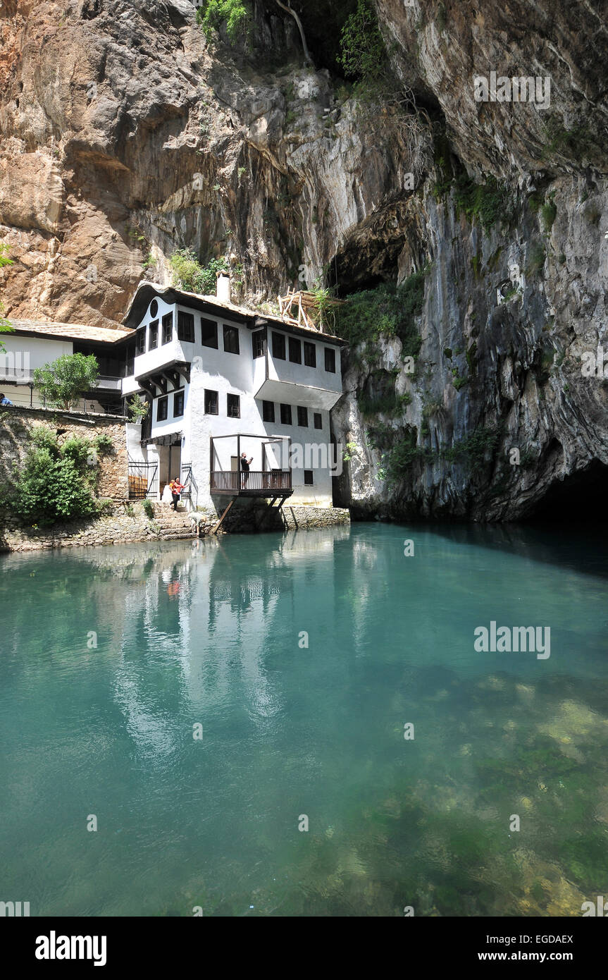 Muslim Dervish house near the source of the Buna river, Blagaj near Mostar, Bosnia and Herzegovina Stock Photo