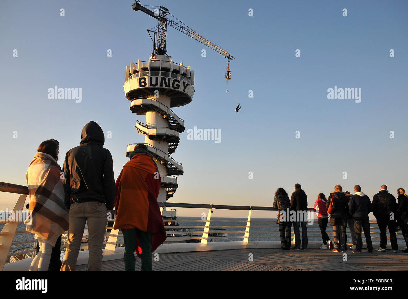 Bungee jumping on Casino Pier, Scheveningen on the North sea coast, Den Haag, The Netherlands Stock Photo