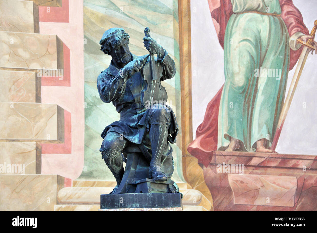 Matthias Klotz memorial statue, Violin maker, Mittenwald, Bavaria, Germany Stock Photo