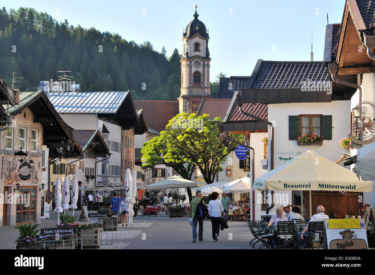 Obermarket with Peter and Paul church, Mittenwald, Bavaria, Germany ...