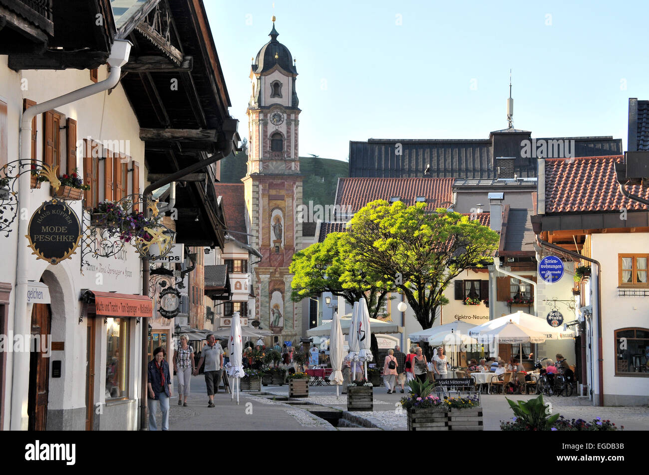 Obermarket with Peter and Paul church, Mittenwald, Bavaria, Germany ...