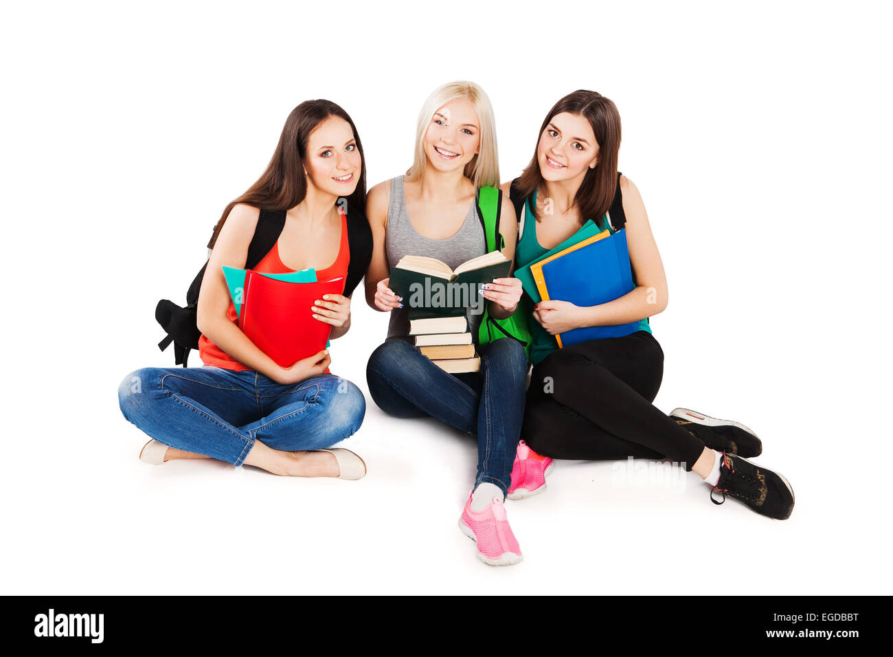 group of the college students on a white background Stock Photo