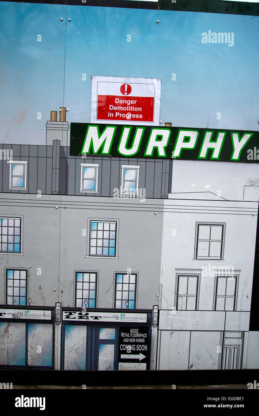 Hackney. Dalston Lane. Hoarding erected in front of demolished shops prior to redevelopment