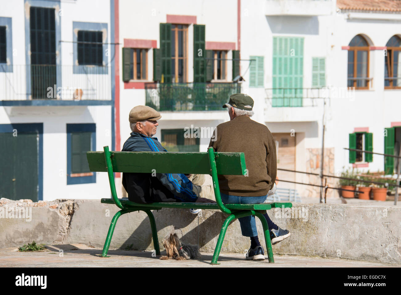 Two local old fishermen, Portocolom, near Manacor, Majorca, Spain Stock Photo
