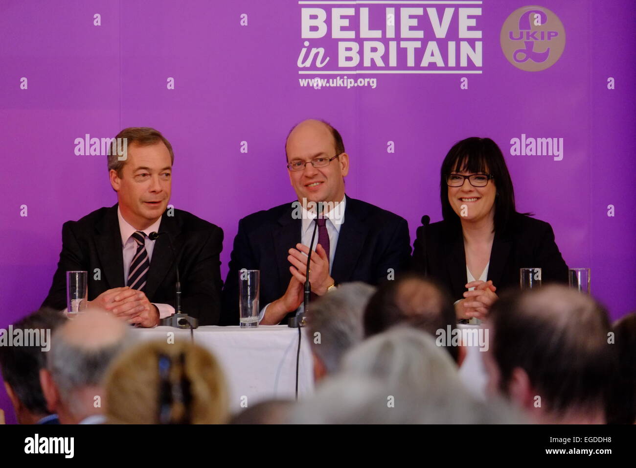 Rochester, UK. 23rd Feb, 2015. Ukip holds an event in Rochester to announce it's health policy, Nigel Farage,  Mark Reckless MP and Louise Bours MEP. Credit:  Rachel Megawhat/Alamy Live News Stock Photo