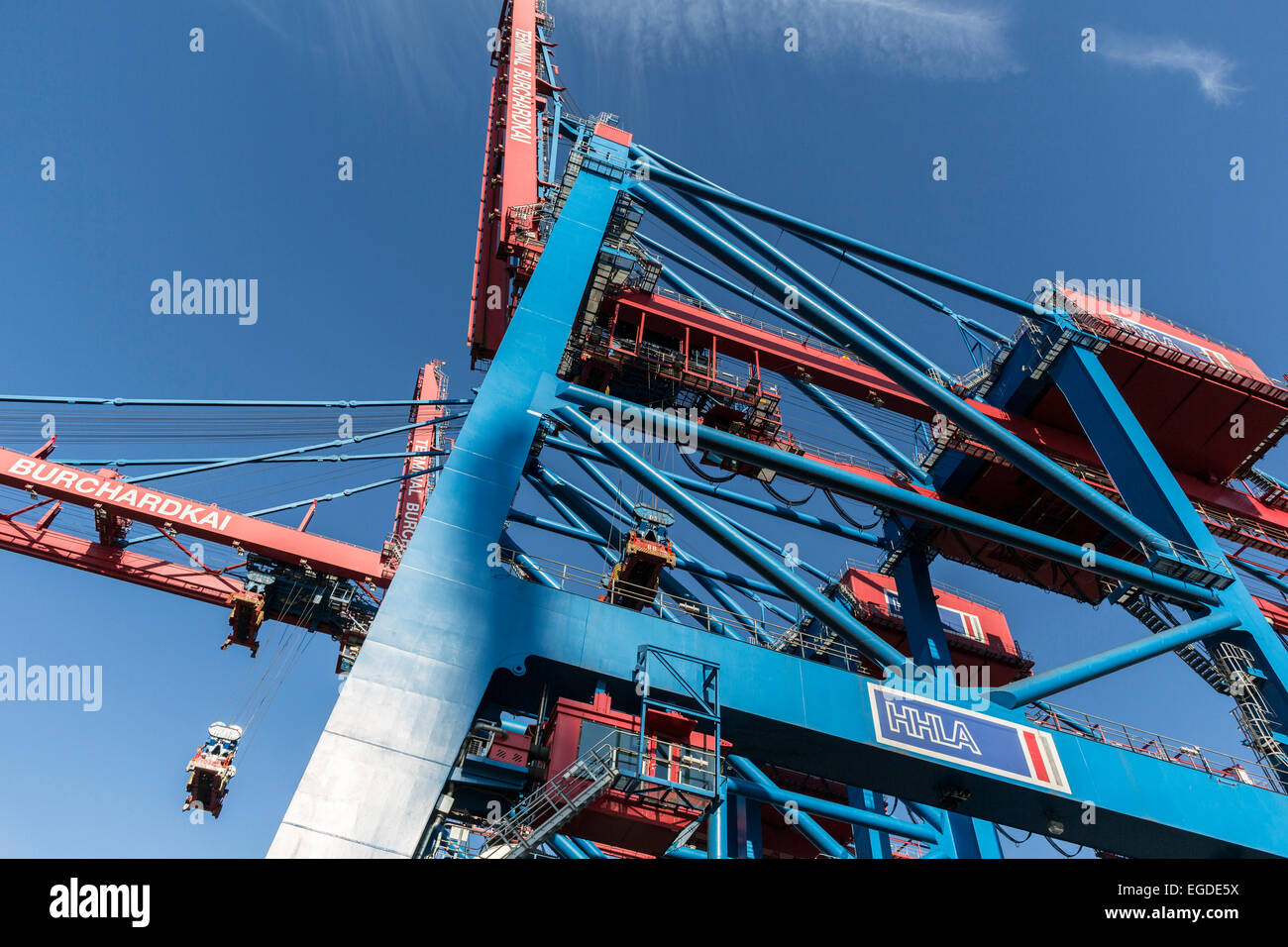 Container bridge in the harbor of Hamburg, Burchardkai, Hamburg ...