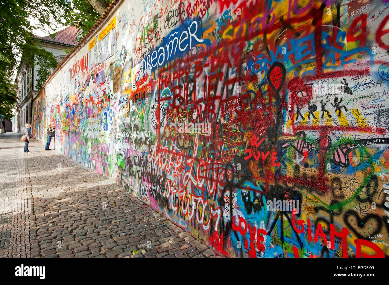 Graffiti along the Lennon Wall at Grand Priory Square, Prague, Czech Republic, Europe Stock Photo