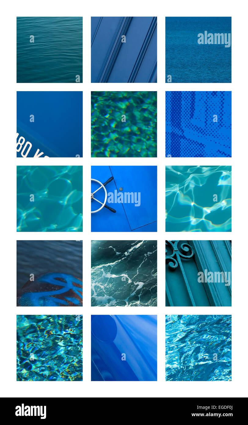 Collage of various blue textures Stock Photo - Alamy