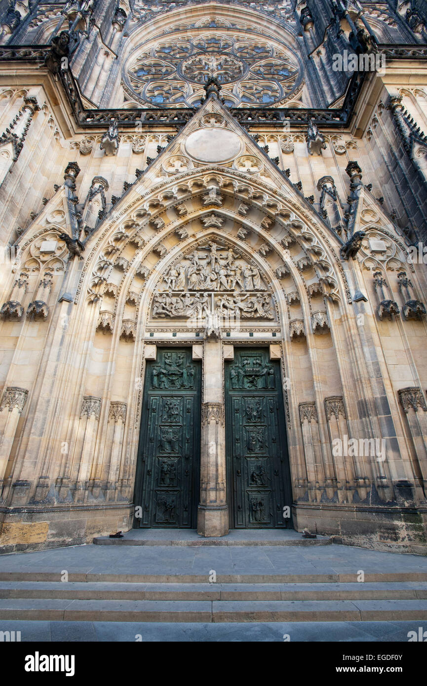 Entrance to St. Vitus Cathedral, Prague, Czech Republic, Europe Stock Photo