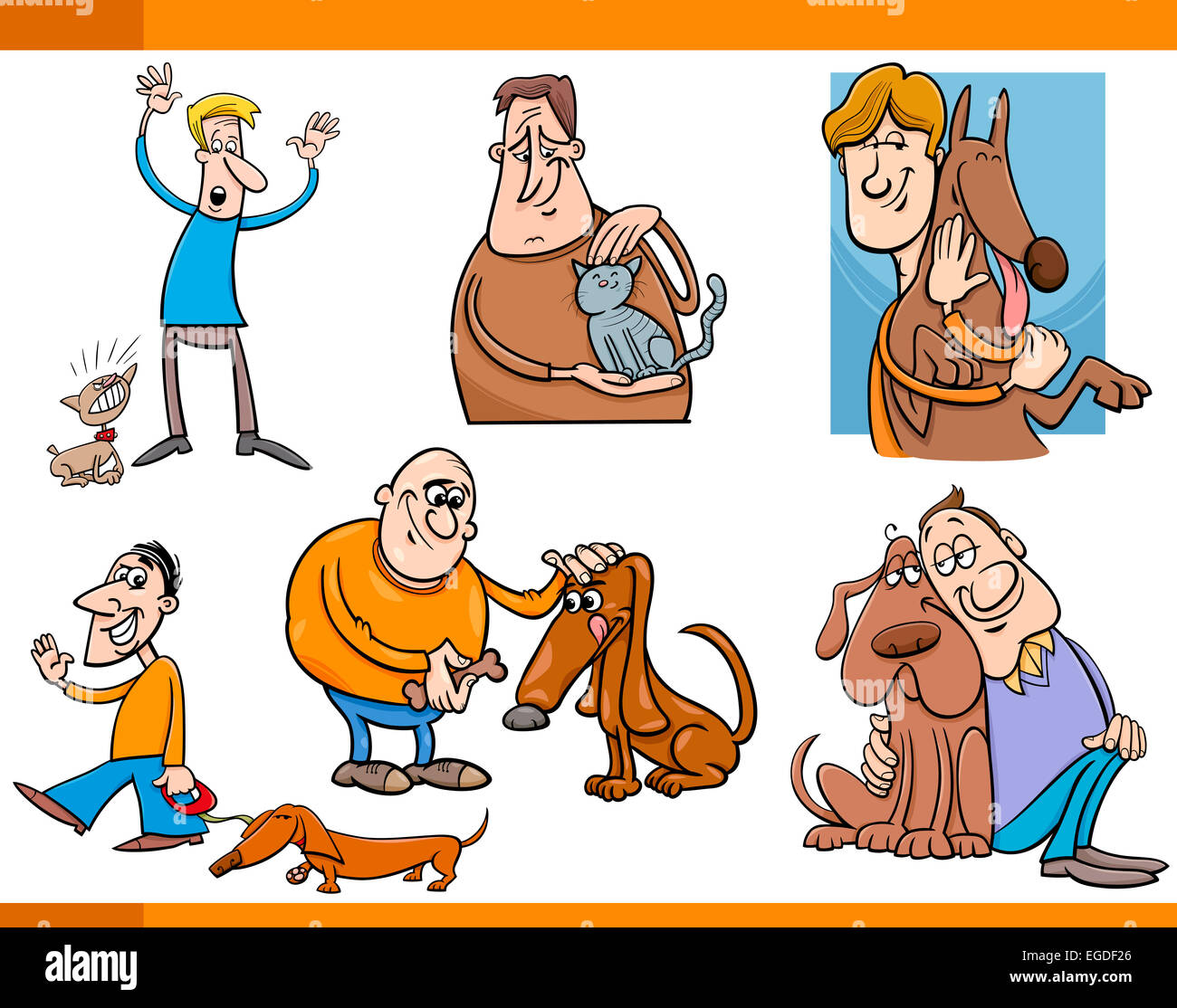 Cartoon Illustration of People with Pets Characters Set Stock Photo - Alamy