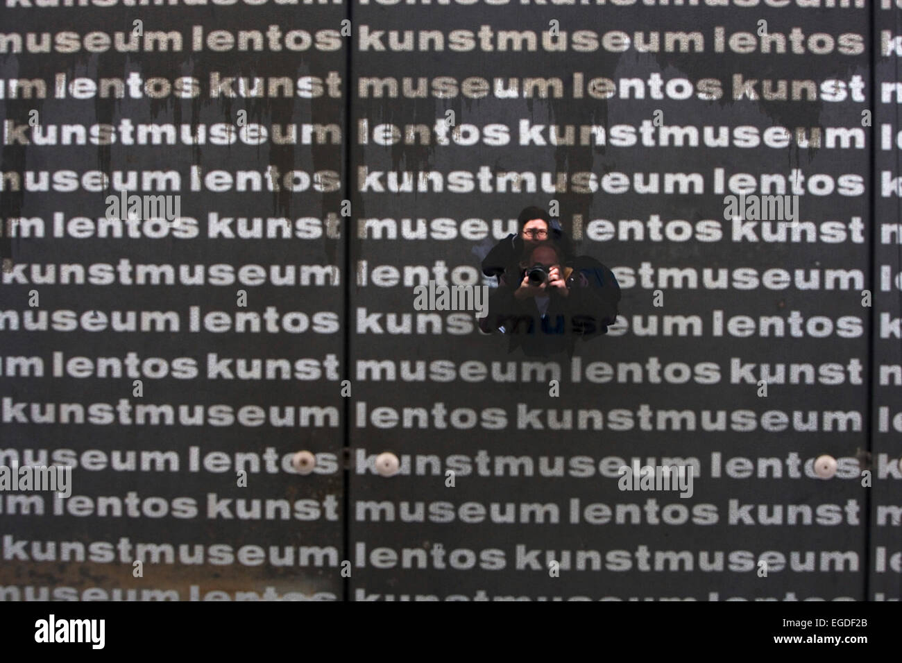 Reflection in the facade of the Lentos Art Museum for modern and contemporary art, Linz, Upper Austria, Austria Stock Photo