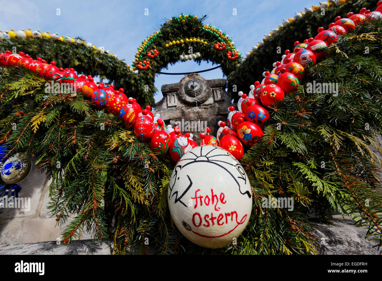Easter decorations on the fountain of the former Ebrach monastery