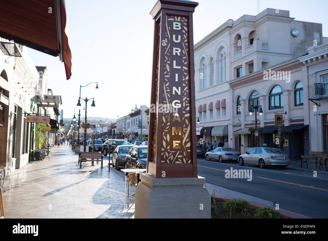 Burlingame Avenue Street sign in Burlingame California. Corner of