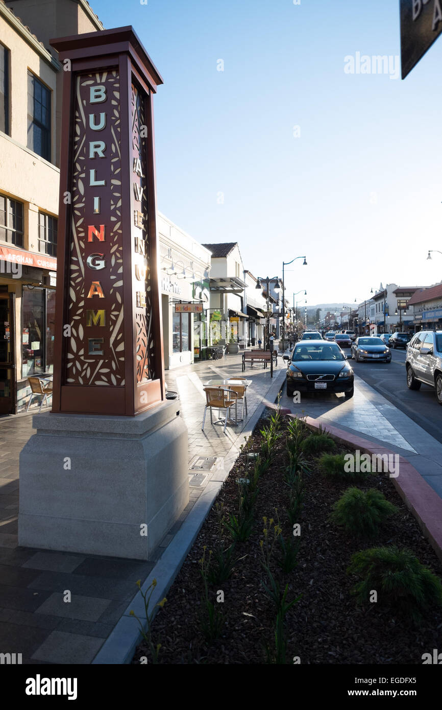 Burlingame Avenue Street sign in Burlingame California. Corner of