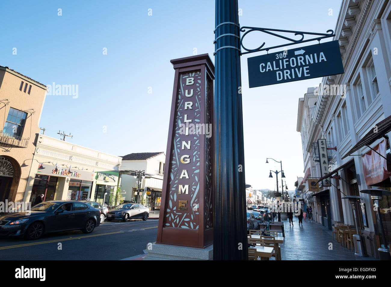 Burlingame Avenue Street sign in Burlingame California. Corner of