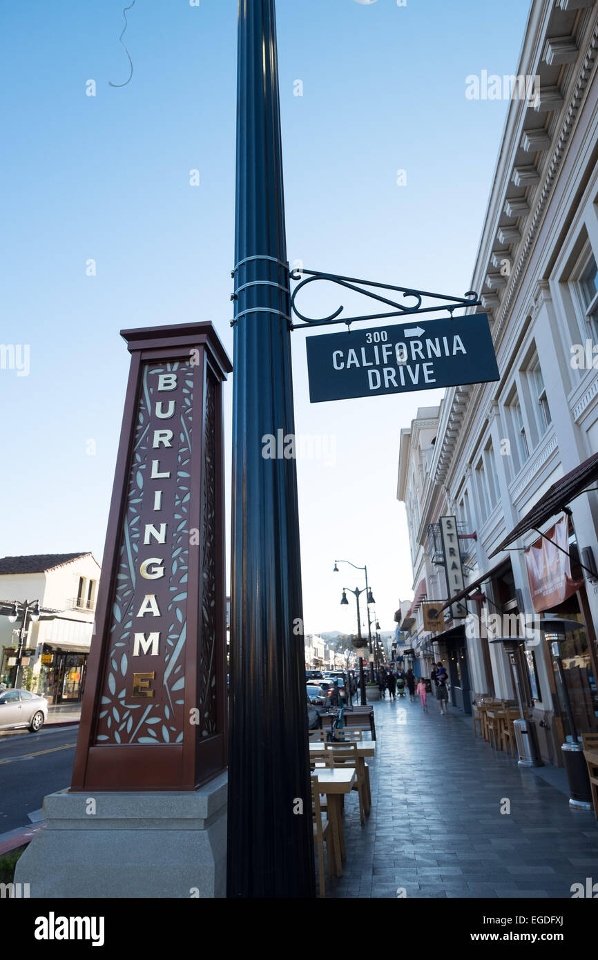 Burlingame Avenue Street sign in Burlingame California. Corner of