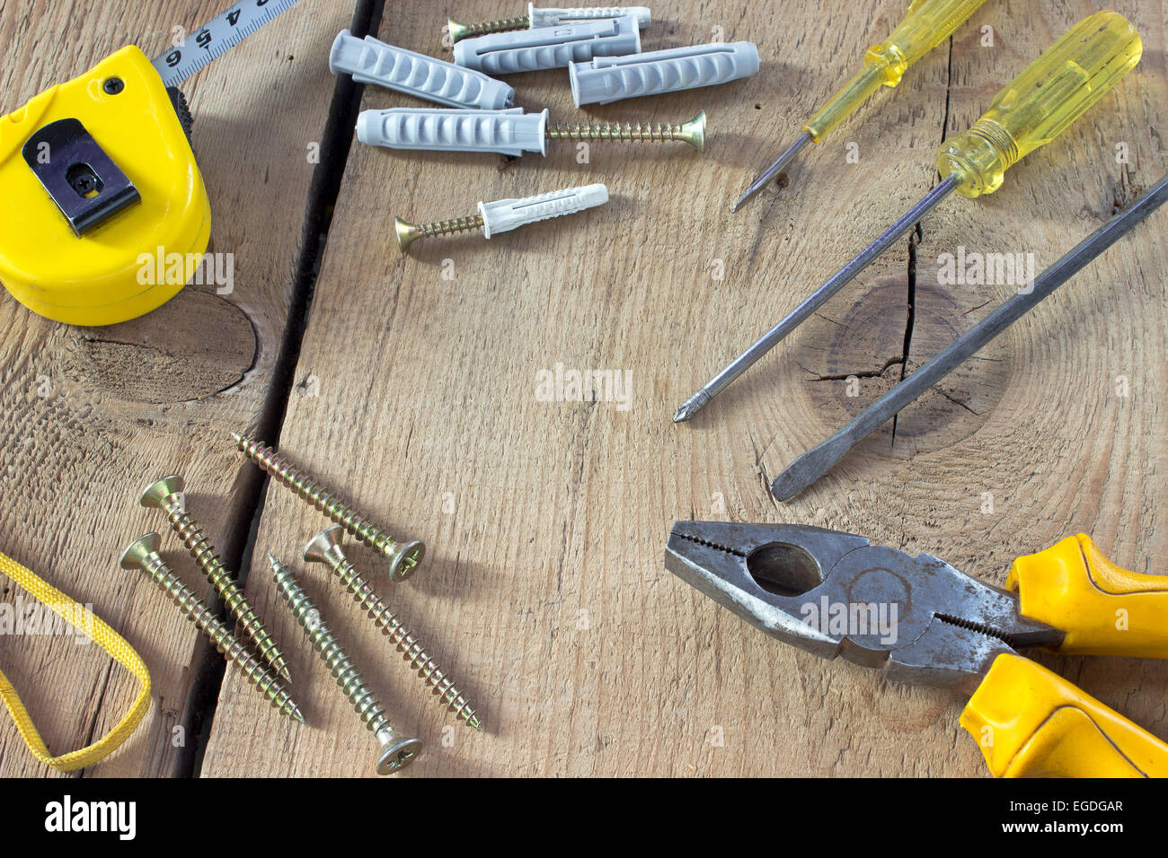 Tools on wooden background Stock Photo