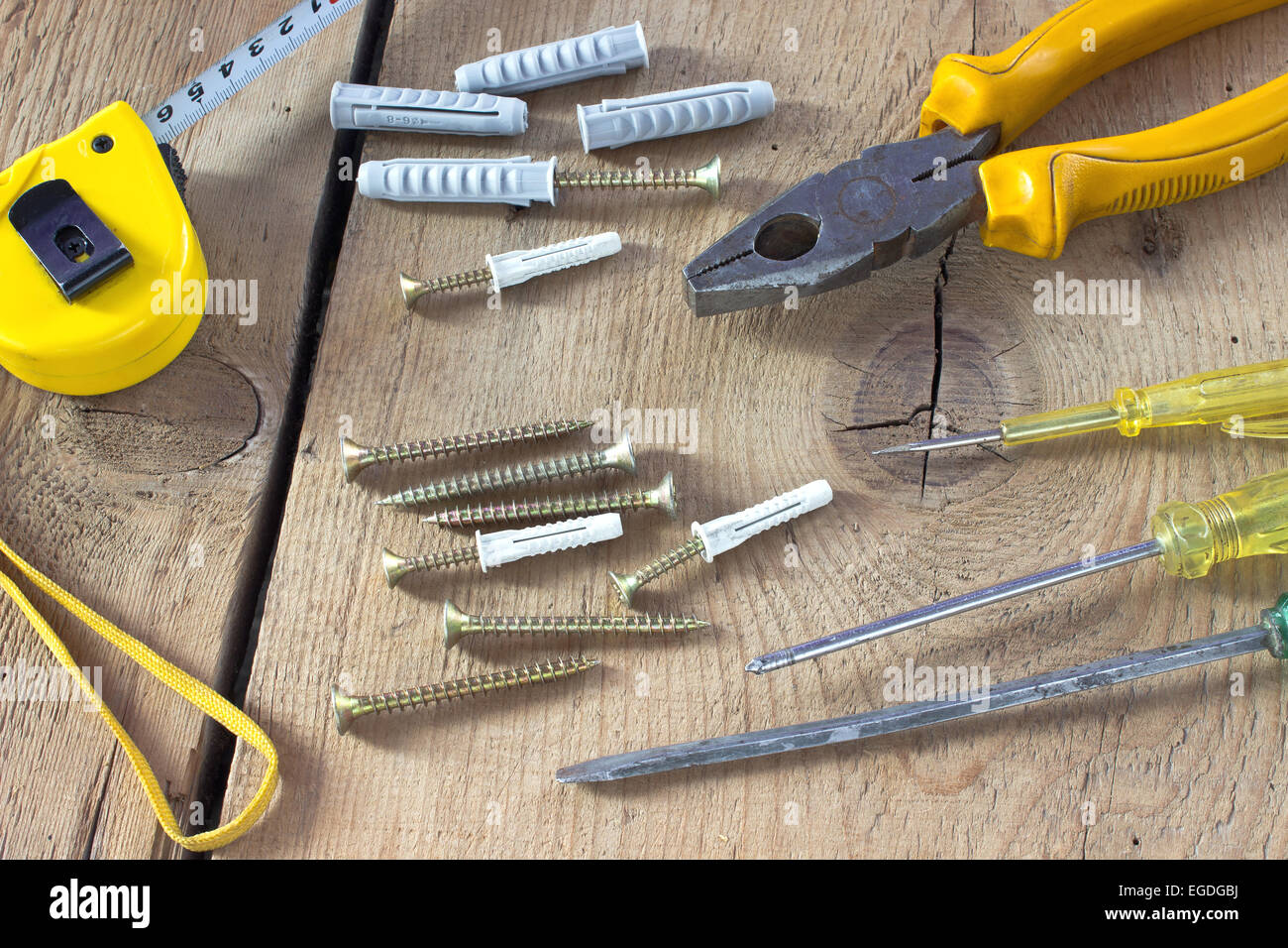Tools on wooden background Stock Photo