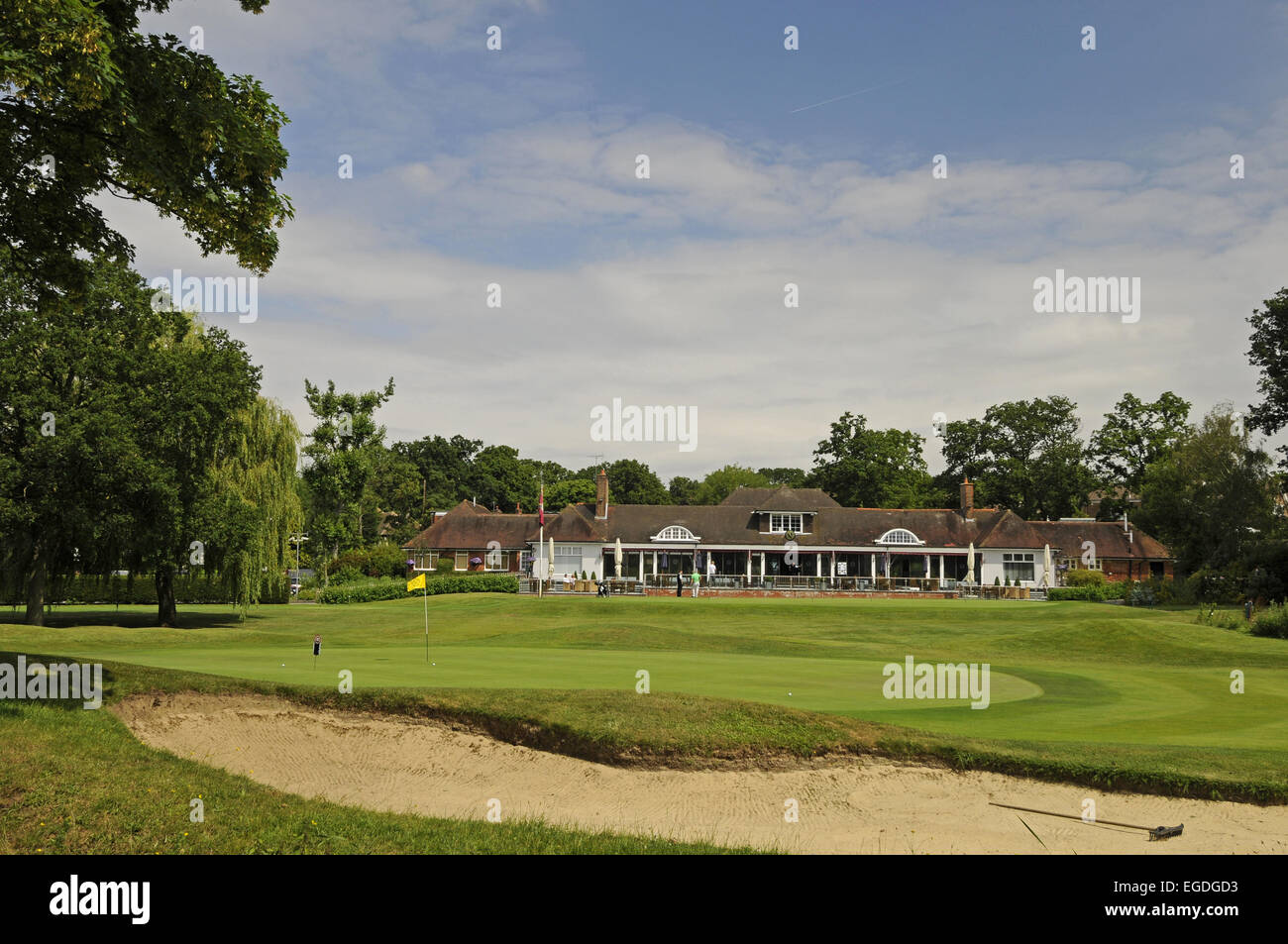 View over Bunker and the 18th Green to the Clubhouse Langley Park Golf