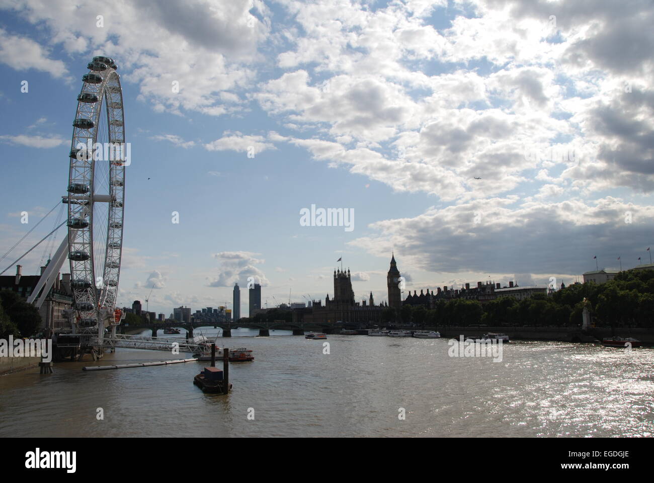 London Eye River Thames and Westminster Palace UK Stock Photo