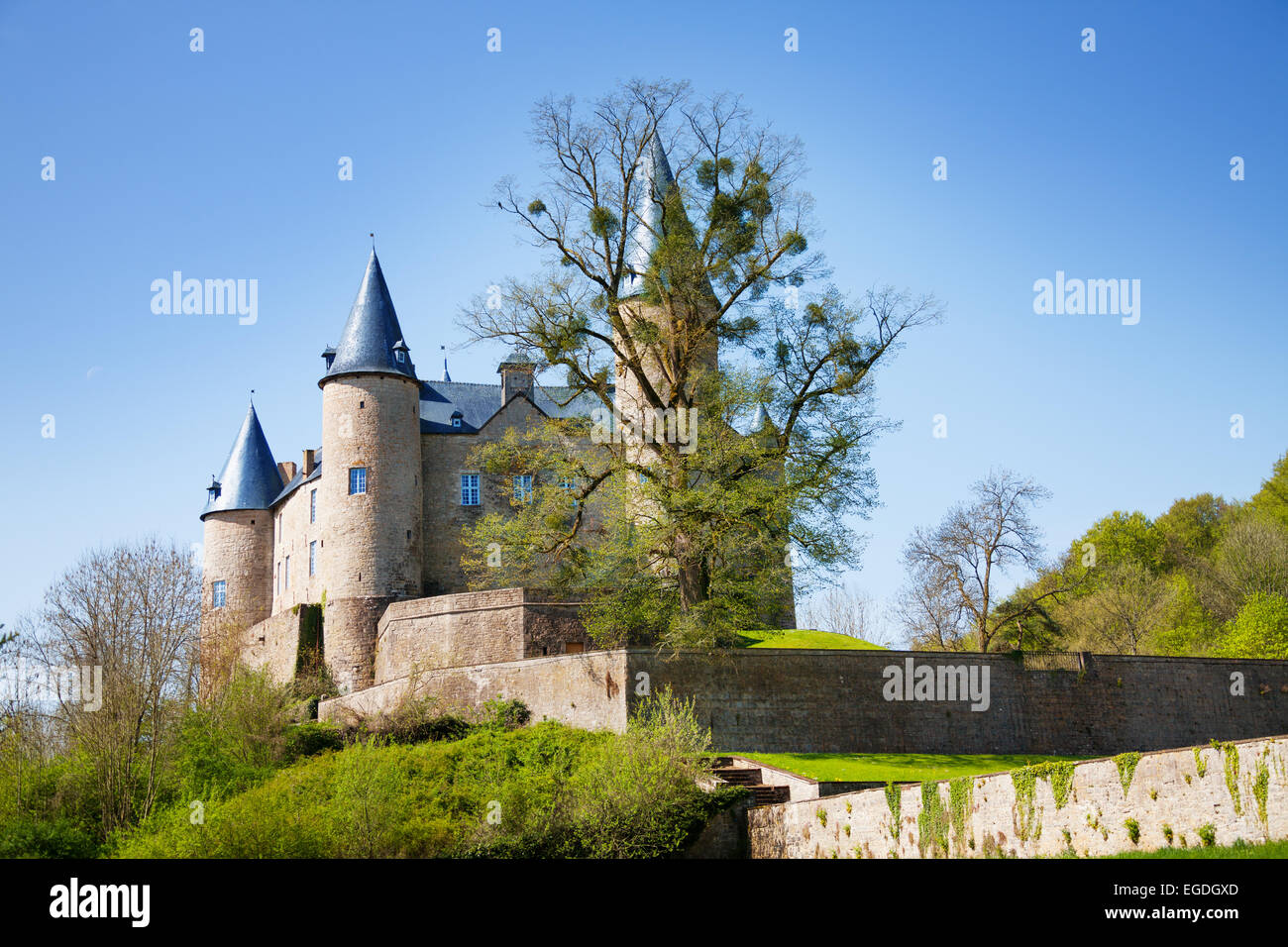 Summer view of Veves Castle during day Stock Photo