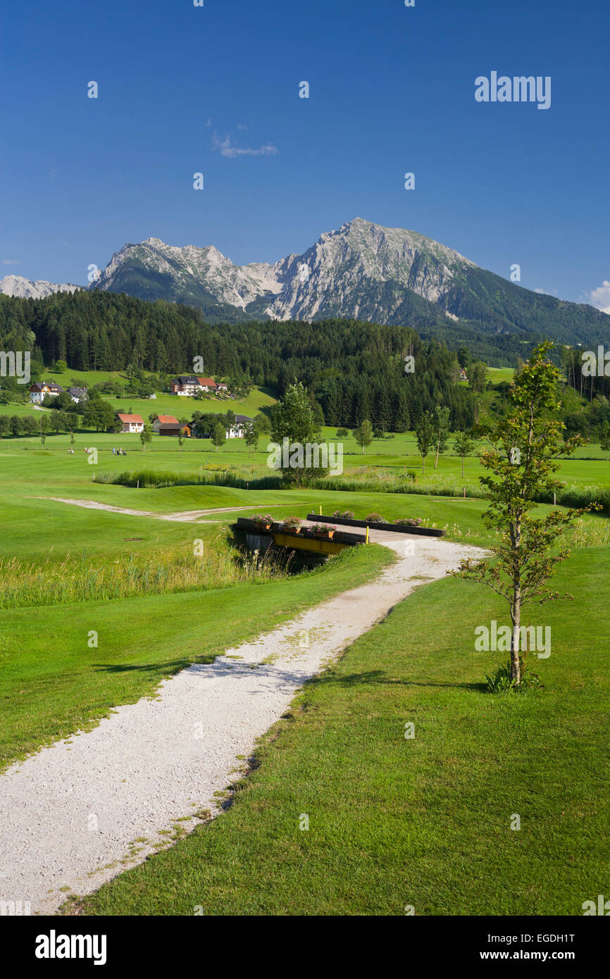 Golf course near Windischgarsten, Haller Mauer, Grosser Pyhrgas, Northern Limestone Alps, Upper Austria, Austria Stock Photo