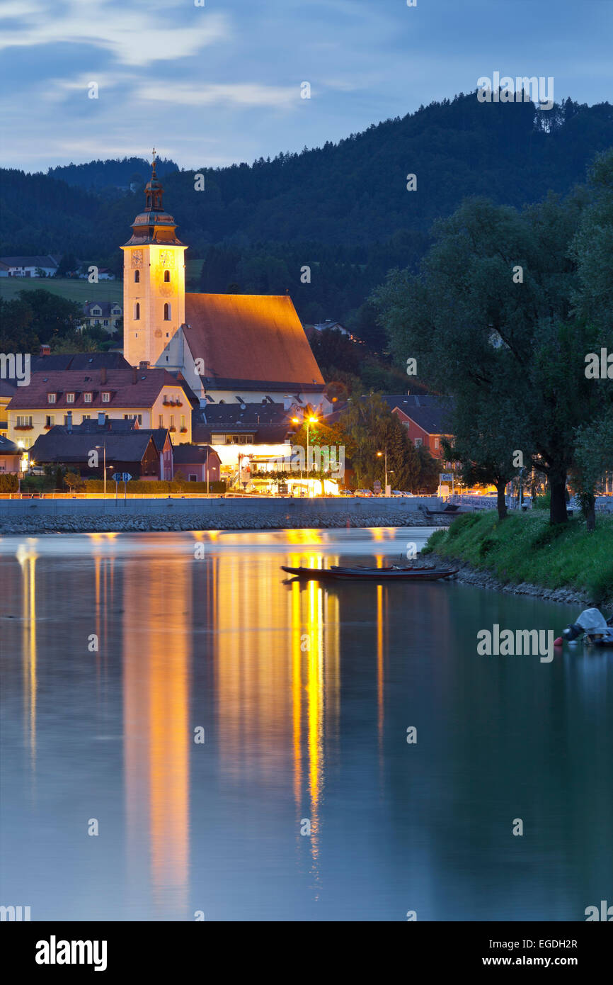 Church in the evening light in Grein an der Donau, Upper Austria, Austria Stock Photo
