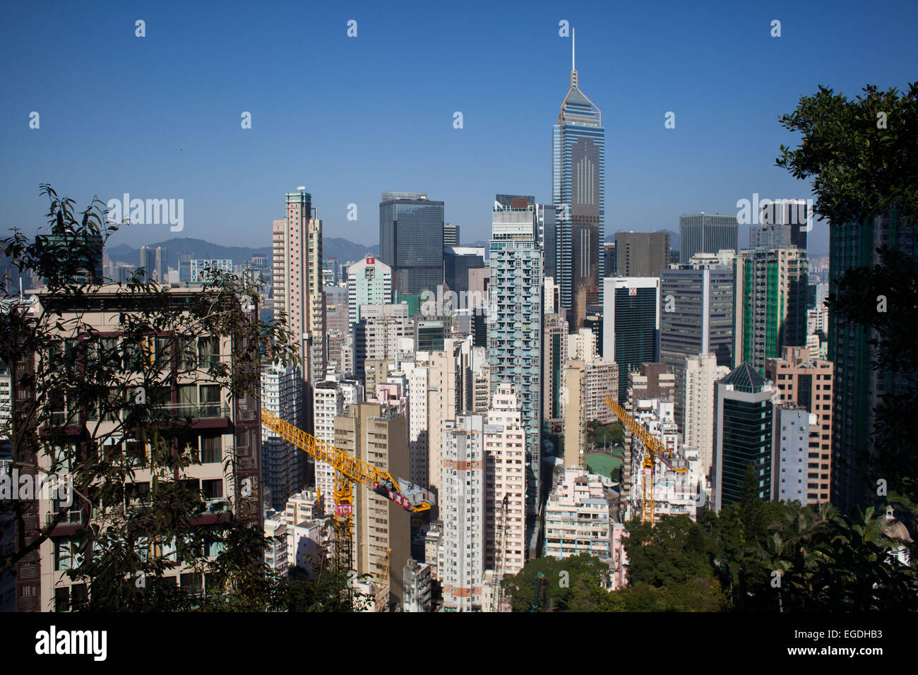 The view of Hong Kong and tall tower blocks seen from above Happy Valley. Stock Photo
