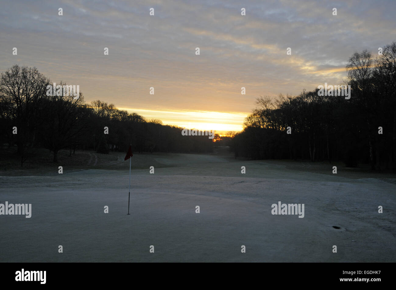 View over the 9th Green on a frosty morning Thorndon Park Golf Club Essex England Stock Photo