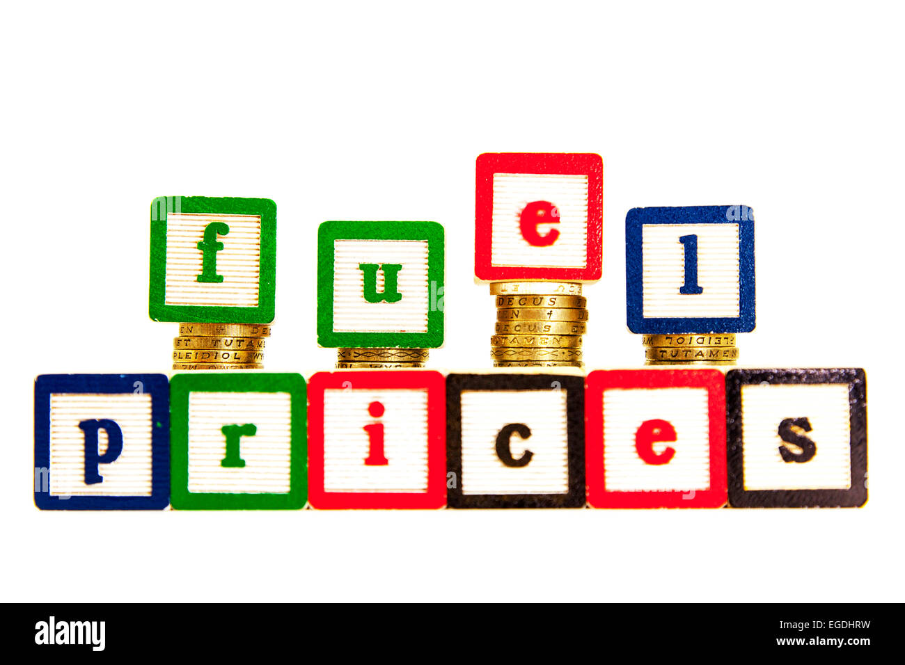 Fuel prices cost petrol gas electric up down price rising falling cutout cut out white background copy space Stock Photo